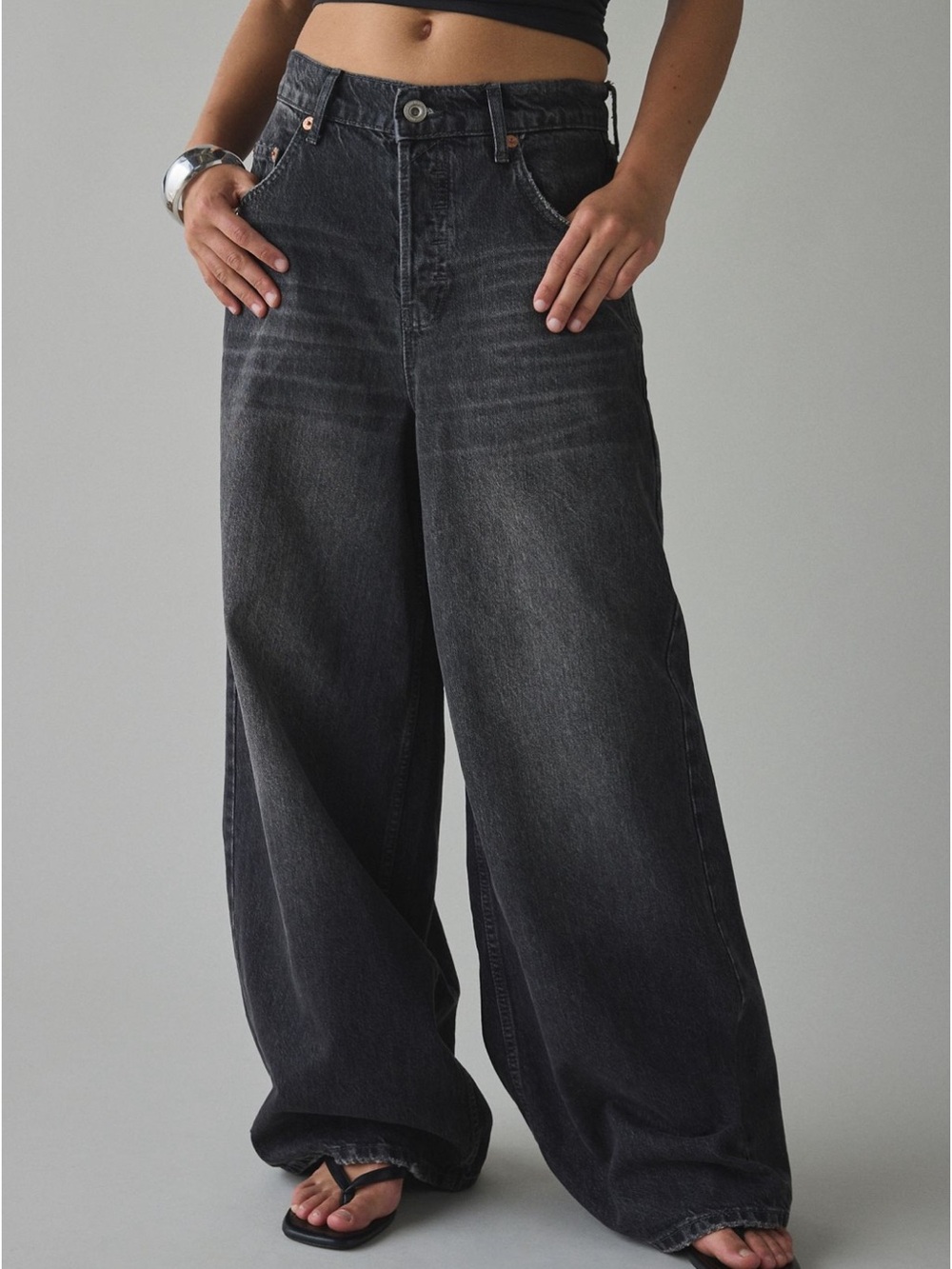 BDG Wide Leg Flared Jeans in Washed Black